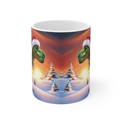 Dinosaur Raptor Rocks Christmas Santa Red Hat Ceramic Mug 11oz Design #1 Mirrore