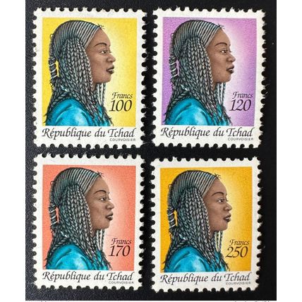 Tchad 1990 Mi. 1192-1195 cheveux tresses definitives série courante Freimarken