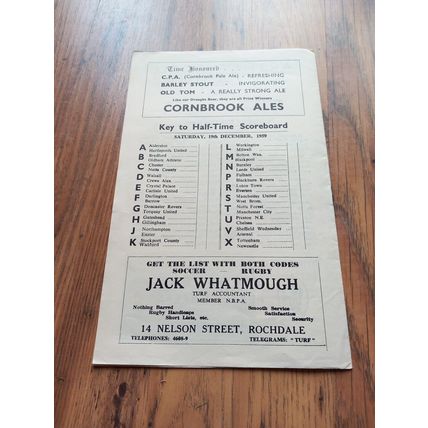 1959/60 Rochdale vs Southport - Division 4, 19/12/1959 ** FREE P&P **