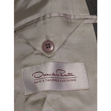 Oscar de la Renta Mens Blazer Gray Double Breasted Button Sleeve Pockets