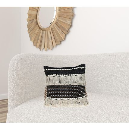 Black And Ivory Textured Throw Pillow