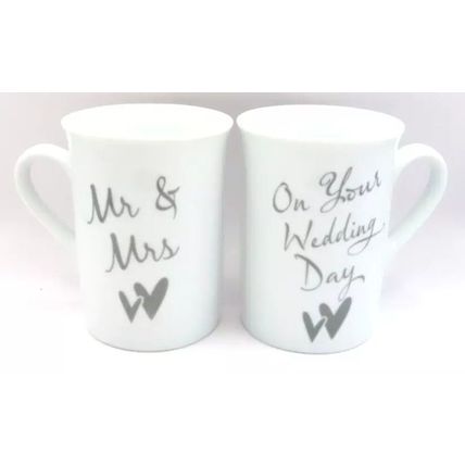 On Your Wedding Day Mugs Fine China Ceramic Boxed Set of Two Gift Tableware