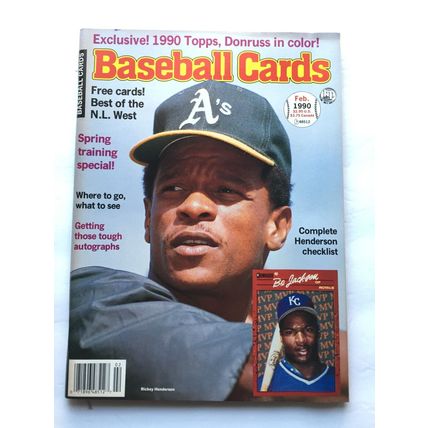 February 1990 Baseball Cards Magazine - Rickey Henderson Cover + 6 Uncut Insert