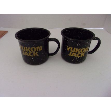 Vintage Yukon Jack Speckled Enamalware Black Mini Mugs Shot Glasses Set 2