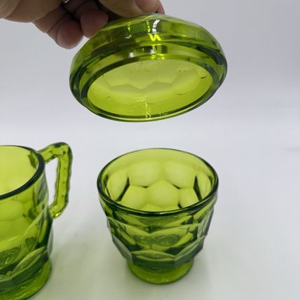 MCM Viking Art Glass GREEN GEORGIAN New Martinsville Cream and Sugar Set