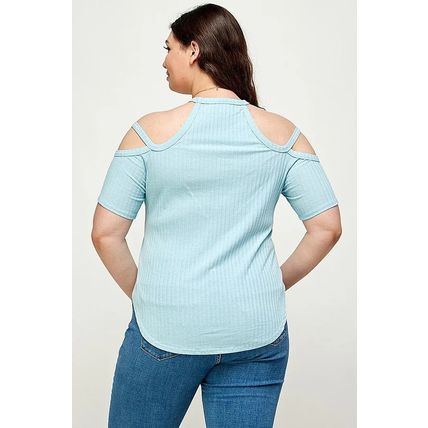 Women's Plus Size, Solid Ribbed Cold Shoulder Top