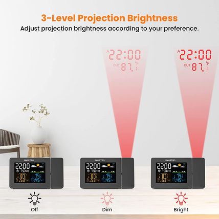 SMARTRO SC91 Projection Alarm Clock for Bedrooms with Weather Station, Wireless