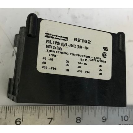 NEW FERRAZ SHAWMUT 62162 MINI POWER DISTRIBUTION BLOCK 2POLE 600V,EM