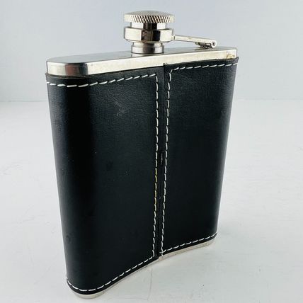 Black Leather Wrapped Stainless Steel 7oz Liquor Flask