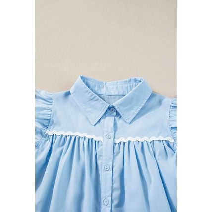 Sky Blue Ric Rac Trim Frilly Sleeveless Shirt
