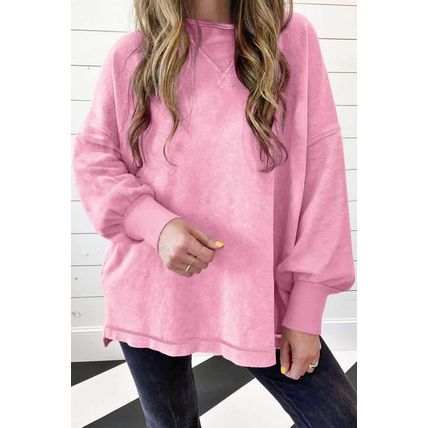 Strawberry Pink Mineral Wash Drop Shoulder Pullover Sweatshirt