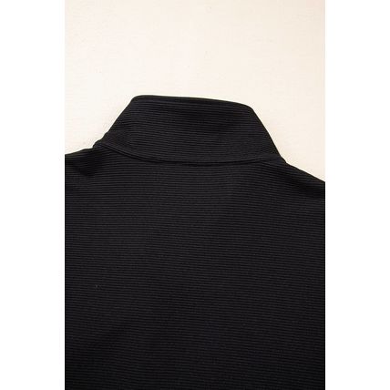 Black Textured Half Zip Kangaroo Pocket Top Drawstring Shorts Set