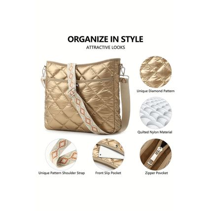 Gold Quilted Large Capacity Shoulder Bag