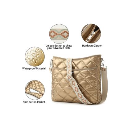Gold Quilted Large Capacity Shoulder Bag