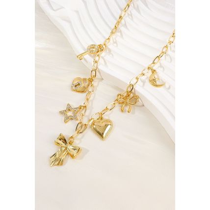 Gold Bow Heart Star Key Charm Alloy Adjustable Chain Necklace