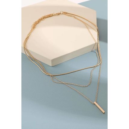 Gold Bar Pendant Layered Adjustable Chain Necklace