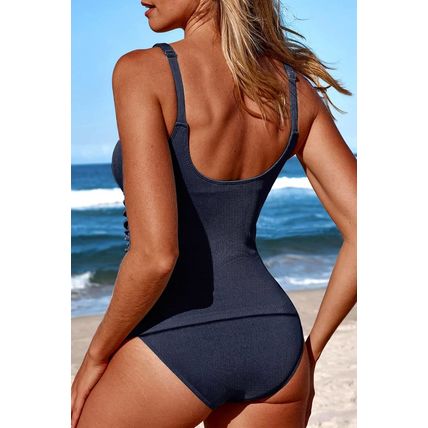 Navy Blue Ruched U Neck Ribbed Tankini