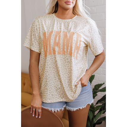 Yellow MAMA Letter Graphic Leopard Loose Tee