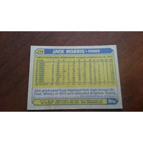 1987 Topps Card # 778 Jack Morris Excellent (5) Detroit Tigers