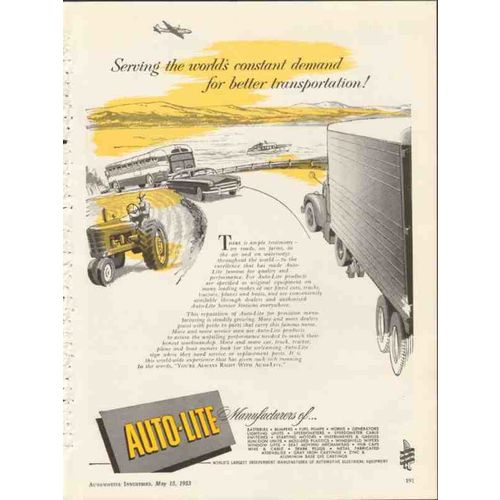 auto-lite 1953 worlds constant demand better transportation vintage ad