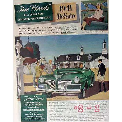 CHRYSLER 1941 five greats De Soto drive rocket bodies car vintage ad