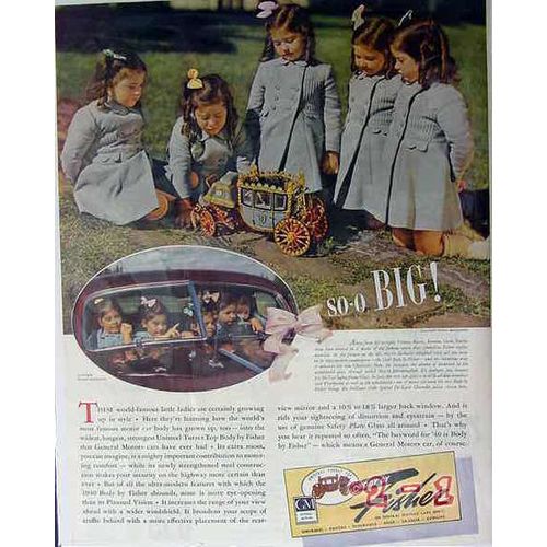 BODY BY FISHER 1940 Dionne Quintuplets big turret top car vintage ad