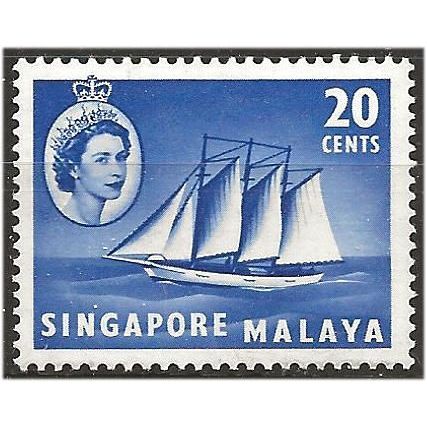 Singapore 1955 SG46 20c Ultramarine Fine Mounted Mint . .. .