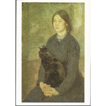 John, Gwen - Young Woman holding a Black Cat c.1914-5 - art postcard