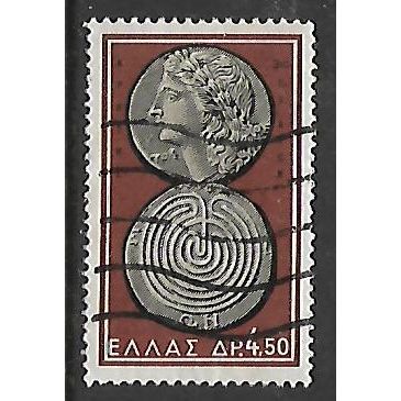 GREECE 1963 OLD GREEK COINS 4d.50 BROWN SG 915 FINE USED