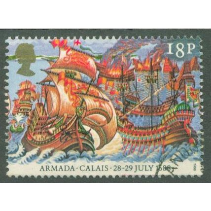 GREAT BRITAIN - 1988 Spanish Armada - 18p Attack of English Fire-ships - FU