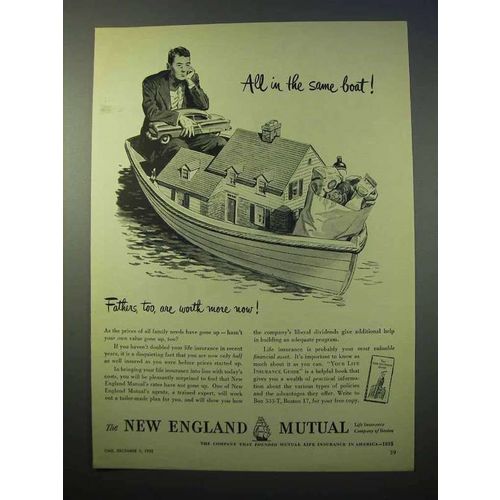 1952 New England Mutual Insurance Ad - The Same Boat
