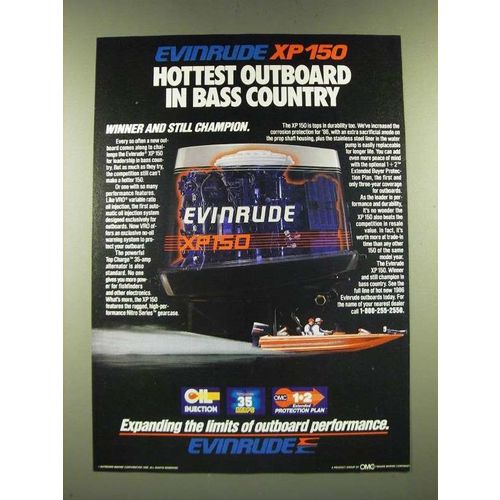 1986 Evinrude XP 150 Outboard Motor Ad - Hottest Outboard in Bass Country