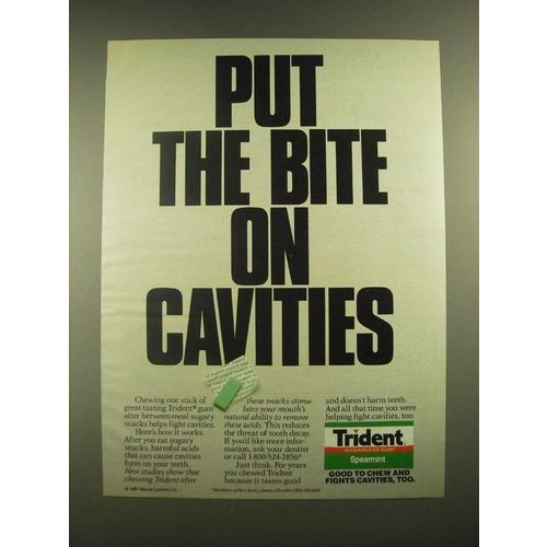 1988 Trident Spearmint Gum Ad - Put the Bite on Cavities