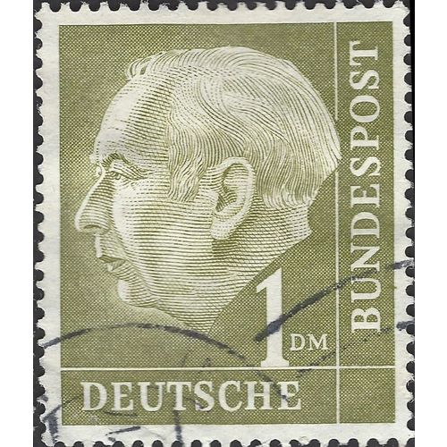 GERMANY, Prof. Dr. Theodor Heuss (1884-1963), olive 1954, 2DM, #3