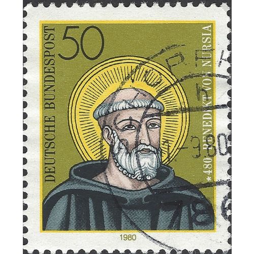 GERMANY, St Benedict of Nursia, 480-543, yellow 1980, 50pf, #3