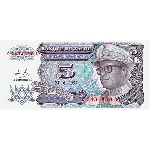 1993 Zaire 5 Nouveaux Makuta Banknote UNC