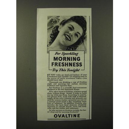 1944 Ovaltine Drink Ad - For sparkling morning freshness try this tonight