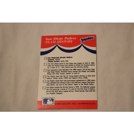 1989 Fleer Padres Team History Stickerback w/4 various TEAM LOGO Stickers