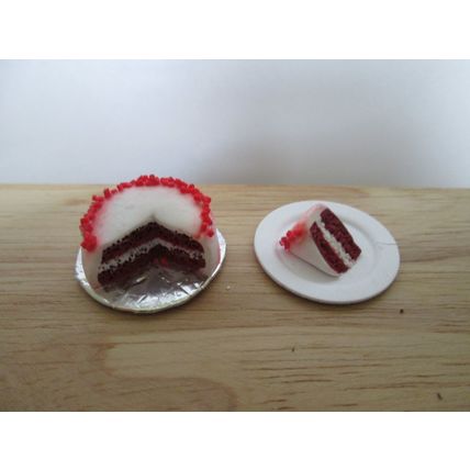 DOLLS HOUSE MINIATURE FOOD RED VELVET CAKE AND SLICE - 12TH SCALE Handmade