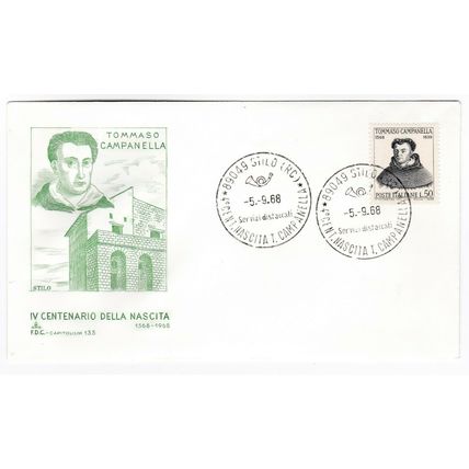 Italy FDC 1968 - Anniversary Tommaso Campanella first day cover Postal History