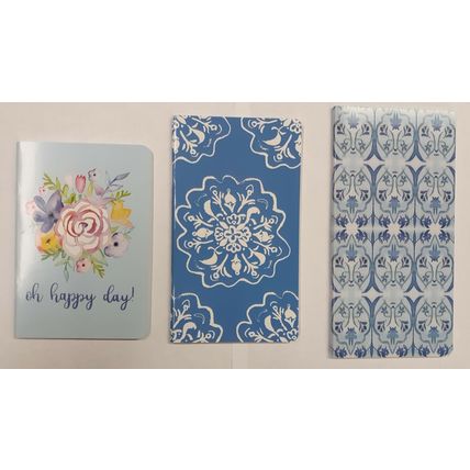 Softcover Notebooks Flowers and Blue prints , 3 Piece