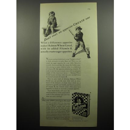 1932 Ralston Wheat Cereal Ad - Don't coax an appetite - create one