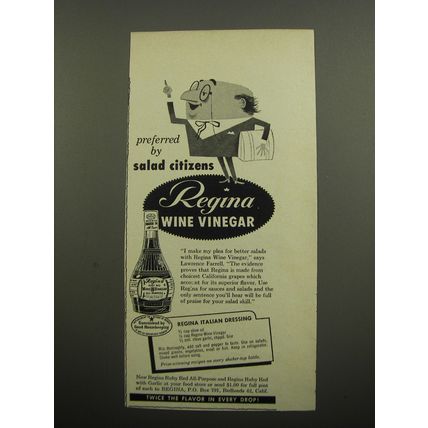 1955 Regina Wine Vinegar Ad - Preferred by Salad citizens