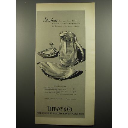 1955 Tiffany & Co. Advertisement - Sterling Swan Dish, Shallow Dish, Pitcher