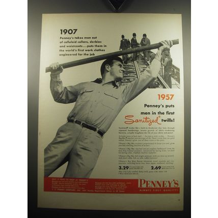 1957 Penney's Sanitized Work Clothes Advertisement