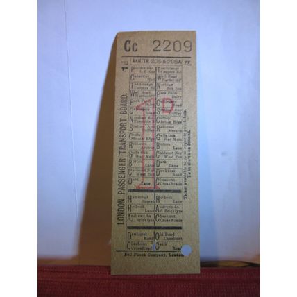 LONDON PASSENGER TRANSPORT BOARD 1d. bus ticket Cc 2209, route 205& 205A #