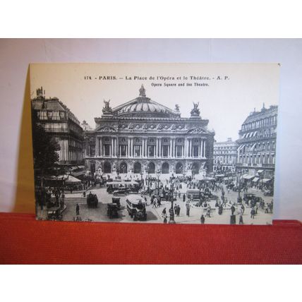 OPERA SQUARE & THEATRE, PARIS, FRANCE unused antique postcard by A Papeghin =