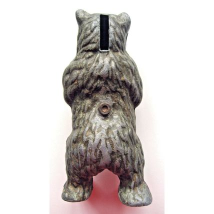 CHERISHED VINTAGE CAST METAL BEAR MONEY BOX FROM 1946.