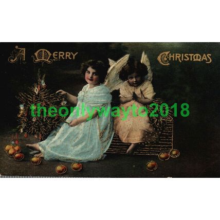 A Merry Christmas, 2 Angel Children, Bavaria 1074 Postcard 1900s