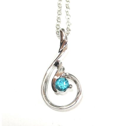 Pretty Silver Aquamarine Crystal CZ Pendant Necklace Gift